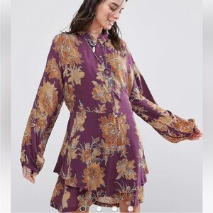 Free People Shake It Mini Dress Berry Combo Floral Flowy Whimsical Size M